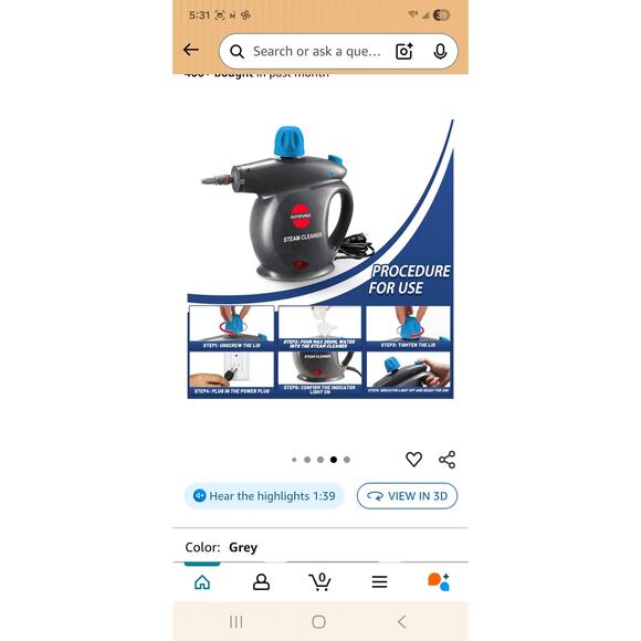 Handheld Steam Cleaner, Pressurized Multi-Surface Steam Shot with 13 Accessories - Picture 7 of 9